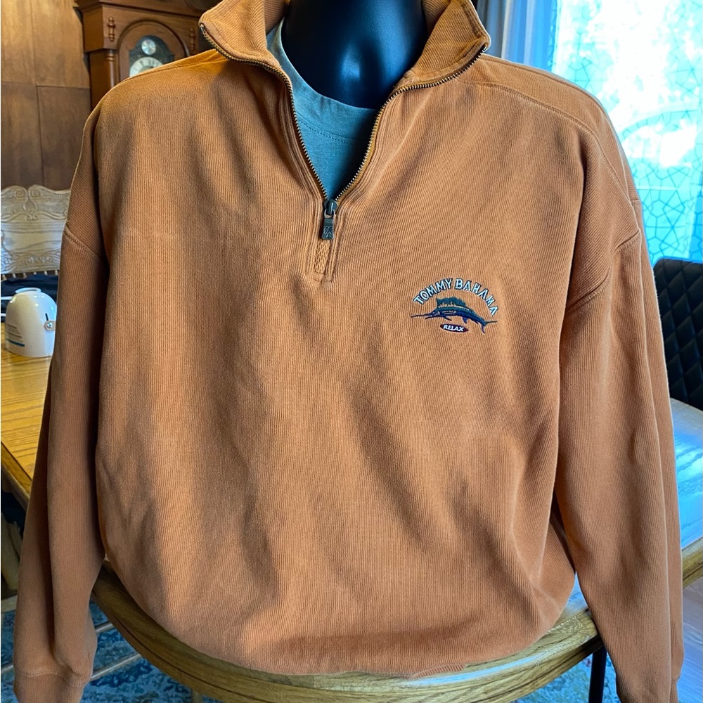 Tommy Bahama Orange- Rust quarter zip sweatshirt.
